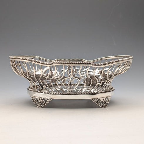 1907年 英国アンティーク 花鳥装飾 純銀製ボウルディッシュ 378g William Comyns